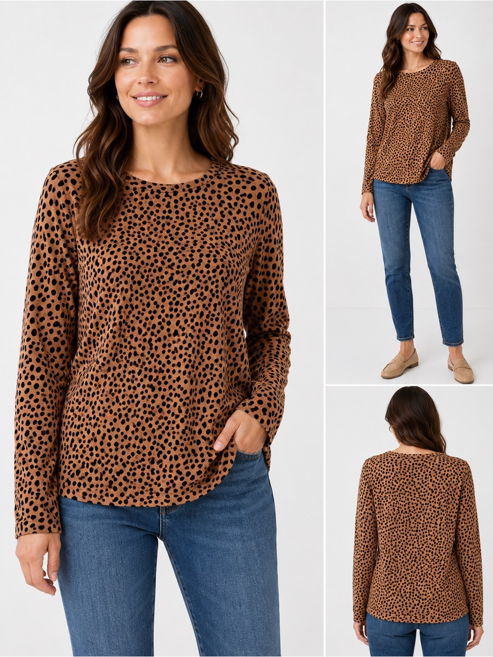 J.Crew Teddie Spotted Leopard Print Sweater Camel Black XL